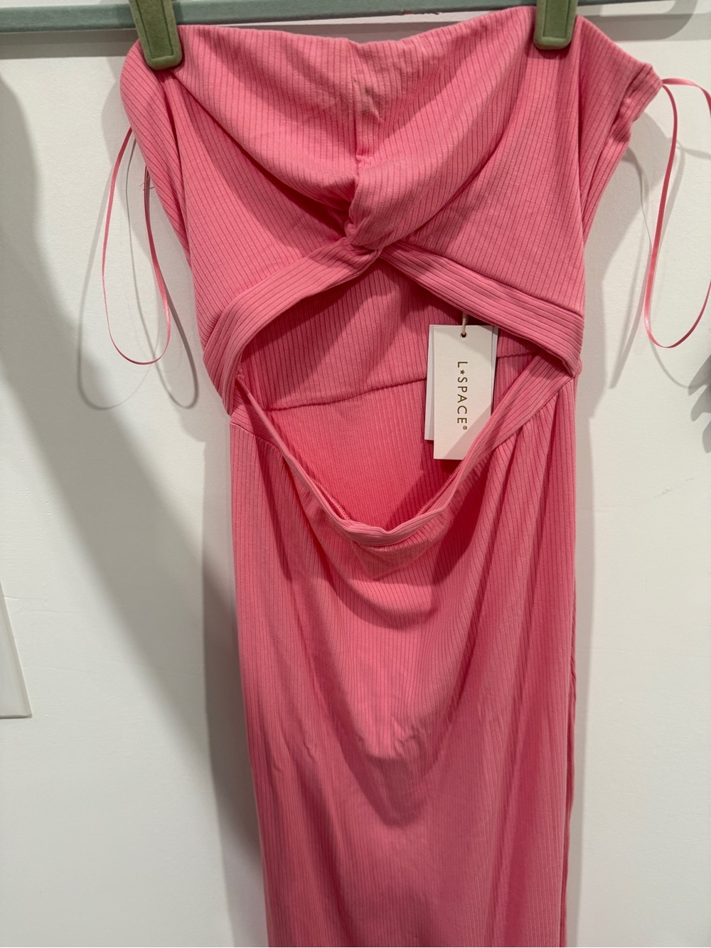 l*space Coral Pink Ribbed Twist Cutout Dress